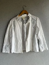 Chicos Moto Jacket Womens 1 White Mixed Lace Feminine Romantic