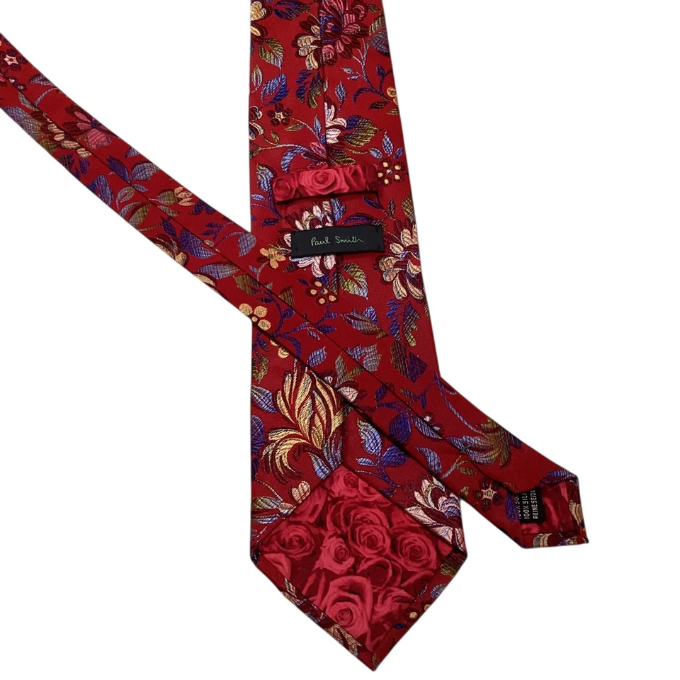 Corbata PAUL SMITH Para Hombre 100% Seda XL ITALIA Lujo FLORAL Roja/Multicolor Usada en Excelente Condición Foto 3 de 3