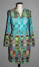 TO THE MAX! Striped Tiles Semi-Sheer Belted Button Shirt Dress / Cover-Up Wm's S