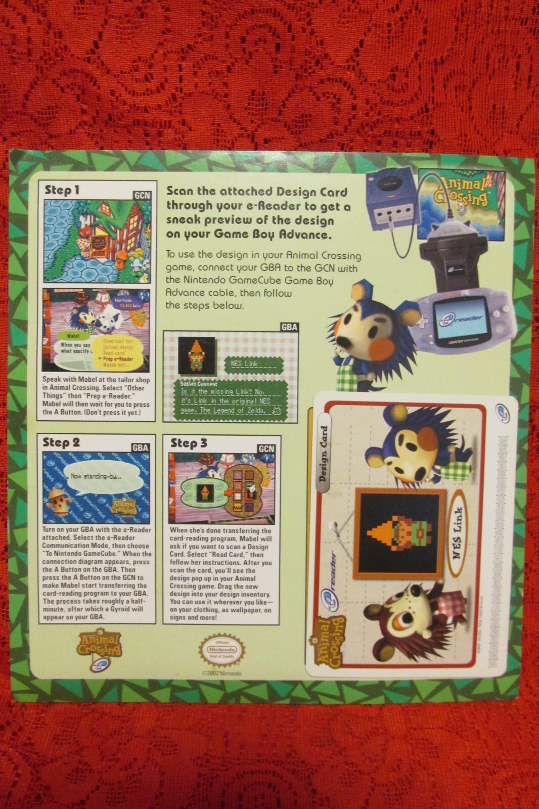 Gamecube Animal Crossing E-Reader Card - NES Link Design Card - Excellent!-image