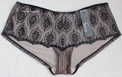 NWT FELINA 730215 ''Christelle'' Low Rise Mesh & Lace Boyshorts, Black / Nude, S