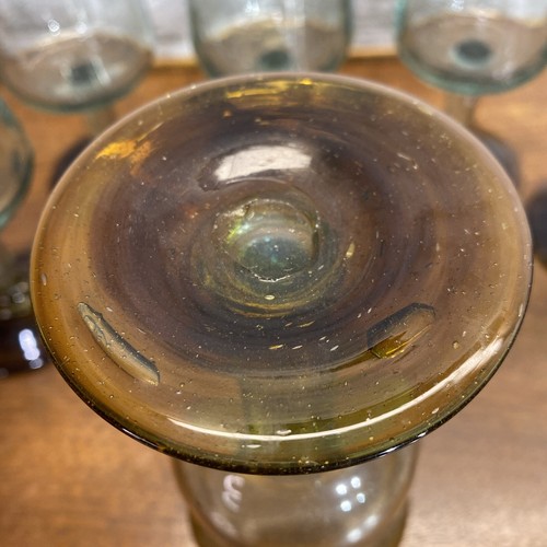 Bicchieri da vino/acqua soffiati a mano 6 carati cerchio marrone e base corpo verde Messico - Foto 5 di 13
