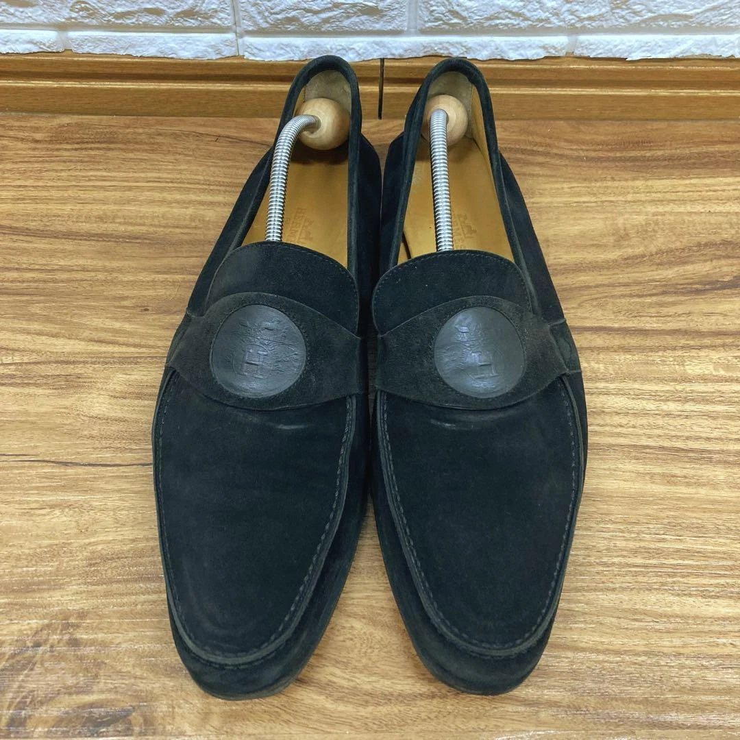 HERMÈS Mocassini uomo Hermes scarpe basse logo carrozza scamosciato nero EU42 US9 autentici