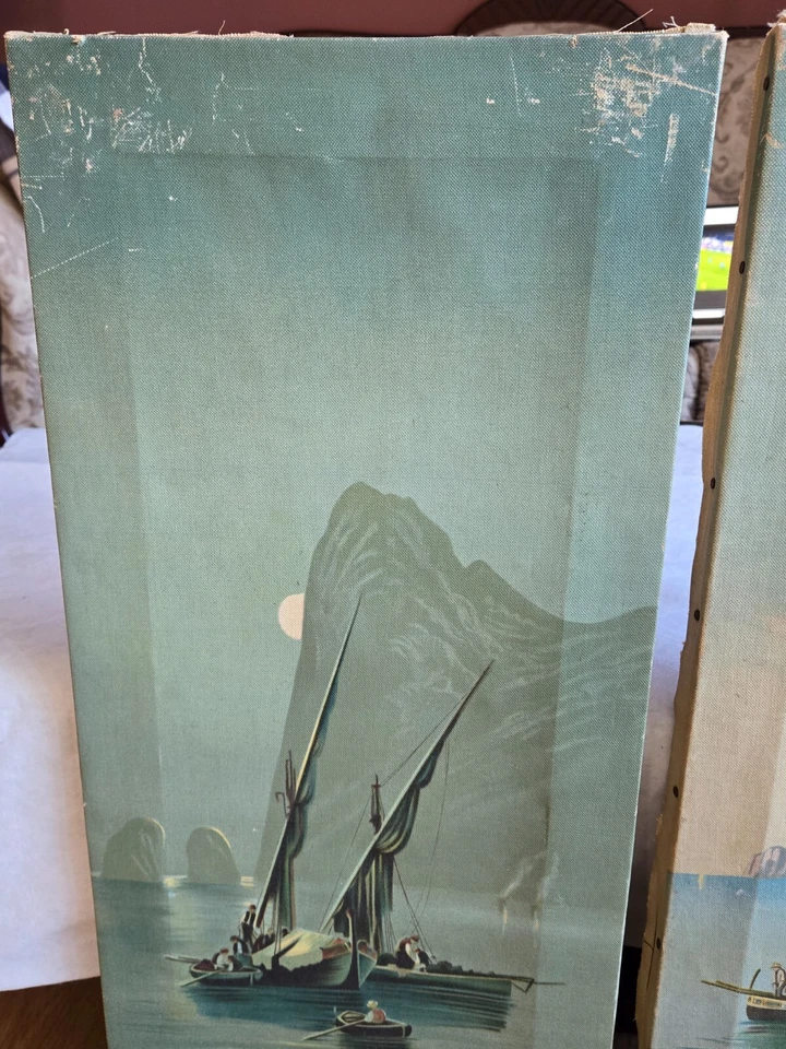 ANTIGUO ANTONIO COPPOLA ITALIA PESCADORES BAHÍA DE NÁPOLES GOUACHE PINTURAS ARTE PAR Foto 3 de 4