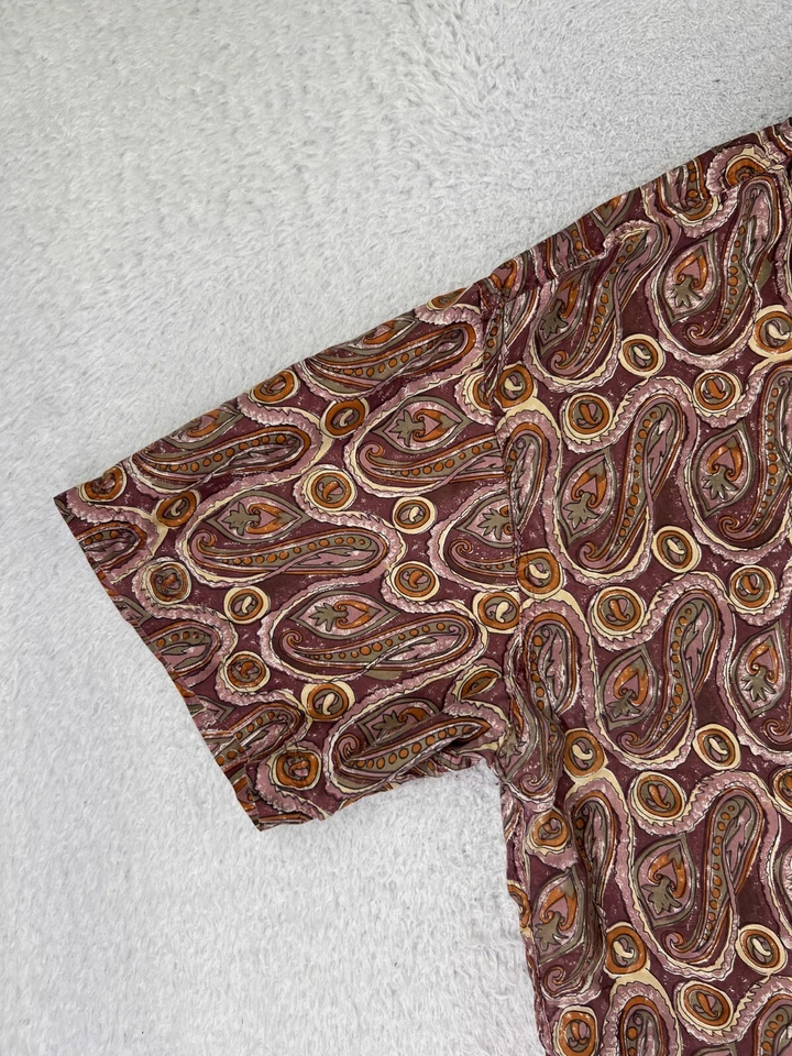 VINTAGE Cambridge Classics Shirt Adult Large Red Beige Paisley Button Up Silk - Image 3 of 4
