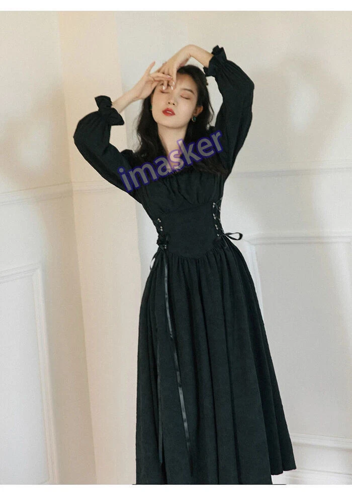 OFF WHITE Abito lungo jacquard fata primavera autunno donna vestito colletto quadrato