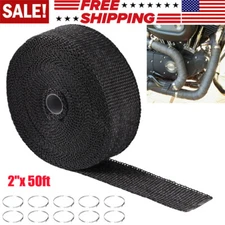 2" x50ft Roll Titanium Header Turbo Pipe Manifold Exhaust Heat Wrap Tape 10 Ties