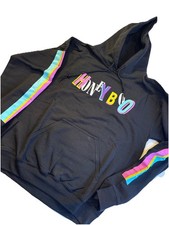 Sudadera con capucha Honey Boo CNCO negra colorida con estampado gráfico banda para hombre talla pequeña