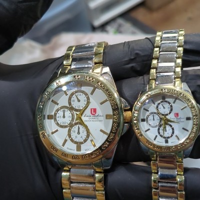 Working Luis Cardini Couple Watch Set Of 2 His & Her Two Tone New Batteries Gift