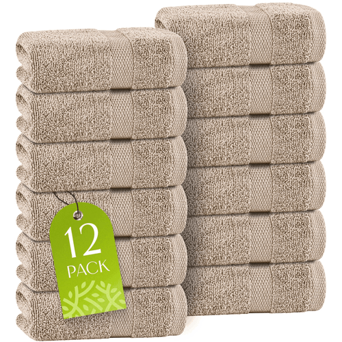Weiß Klassisch Taupe Waschlappen Set 12 Stück für Körper und Gesicht Handtuch 12x12 Zoll - Bild 1 von 8