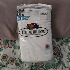 Vintage Fruit of the Loom 100% Cotton L 38-40 White Briefs Underwear Sealed 1986