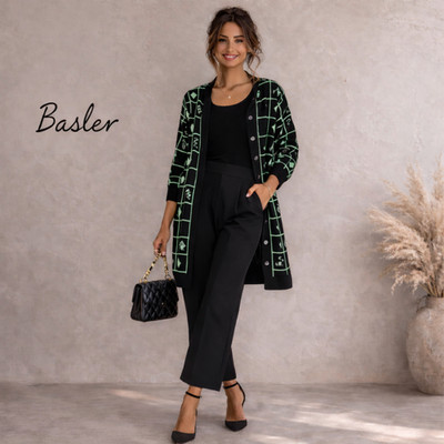 Basler Vintage 1990's Long Black & Lime Green Cotton Cardigan UK 10