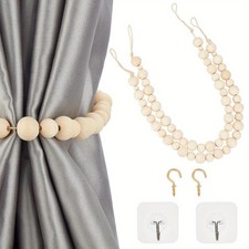2pcs Round Wood Beads Wall Hanging tions with Cord Bisque 610x1.5 19mm Home