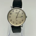 Vintage Timex Silver-tone Black Leather Strap Quartz Watch Working New Battery