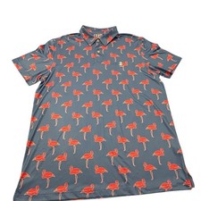 Izod Golf Men's Stretch Polo with Blue w Red Flamingo Pattern Large