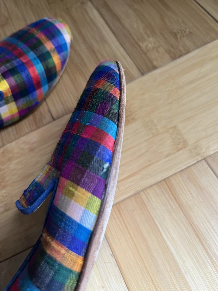 Zapatos planos J Crew para mujer talla 10 tela multicolor a cuadros sin cordones Foto 4 de 4