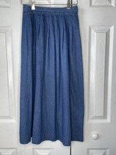 Vintage Denim Women  s S Pleated Maxi Skirt Side Pocket/zip Cottagecore Granny