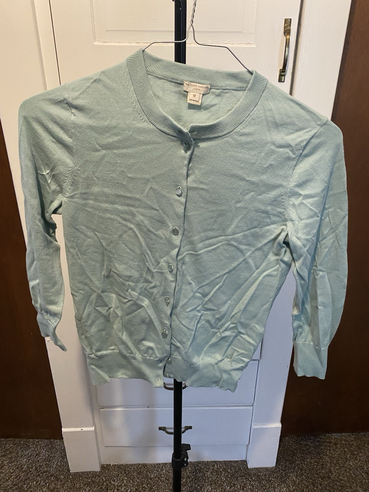 J Crew Cardigan Womens Medium, Aqua, The Clare Sweater, Classic Cotton Button Up