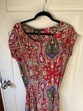 LAUREN RALPH LAUREN Dress XLARGE Paisley Fit and Flare Swing Stretch Jersey Red