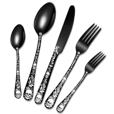 Skull Black Silverware Set for 4, Skeleton Flatware Set Halloween Silverware ...