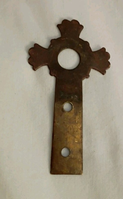 Antique Primitive 19th C Architectural Brass Escutcheon Key Hole Cover Box