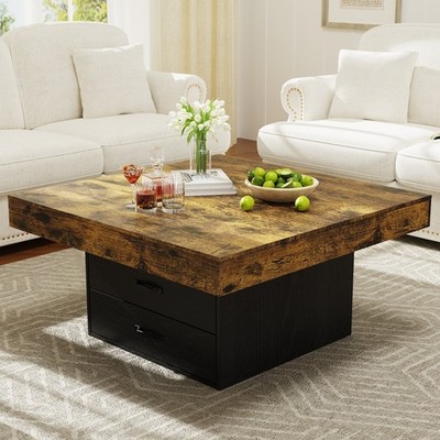 Coffee table with two sliding drawers and adjustable LED lighting