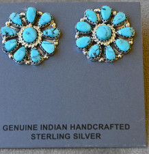 New Navajo earrings by D. Benally Sleeping Beauty Turquoise & Sterling 10 grams