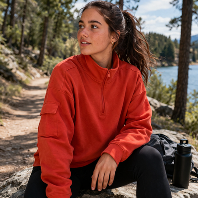 Athleta Womens Bright Orange Breathable Retroterry 1/4 Zip