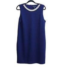 Cynthia Rowley Modest Sleeveless Shift Dress Sz L Blue Textured Necklace Collar