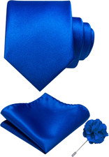 Solid Color Tie and Pocket Square Hankerchief with Lapel Pin Set for Men