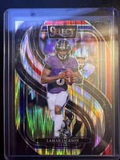 2024 Panini Select - Premier Level Lamar Jackson #121 Red & Yellow Shock Prizm