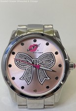 Betsey Johnson Rhinestone Bow Dial Stainless Steel Watch 110g