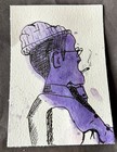 ACEO Original Art by C3 Design Goods - Blueberry dyed smoker in beanie/line work
