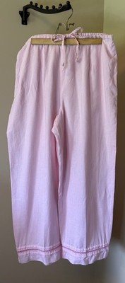 Sag Harbor Women's Pink 100% Linen Wide Leg Size 14 Eyelet Trim Pull-on Cottage