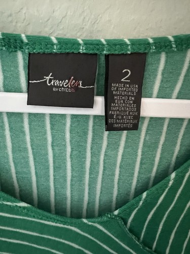 Chicos Top Donna 2 L Grande Verde Viaggiatori Diagonale Righe Tunica Maglia Elasticizzata - Foto 2 di 5