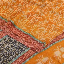 Sanskriti Vintage Sarees Yellow Pure Georgette Silk Print Sari 5Yd Craft Fabric
