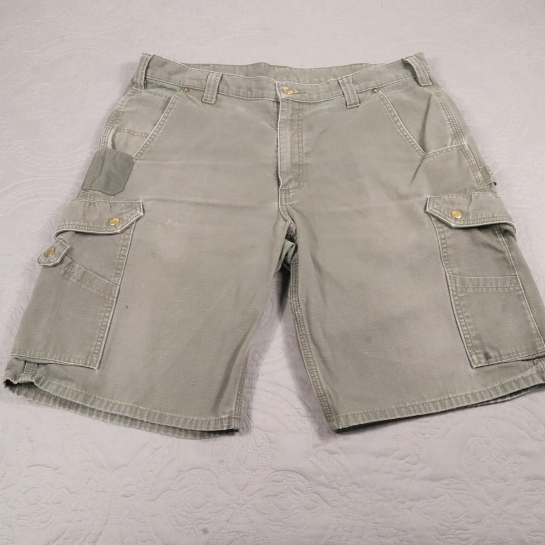 Carhartt Cargo Shorts Mens 38 Green Canvas Workwear Utility Pockets Relaxed B357