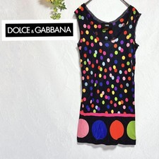 DOLCE & GABBANA Sleeveless Dot Rayon Top Tunic Tank Black Multicolor Size 38