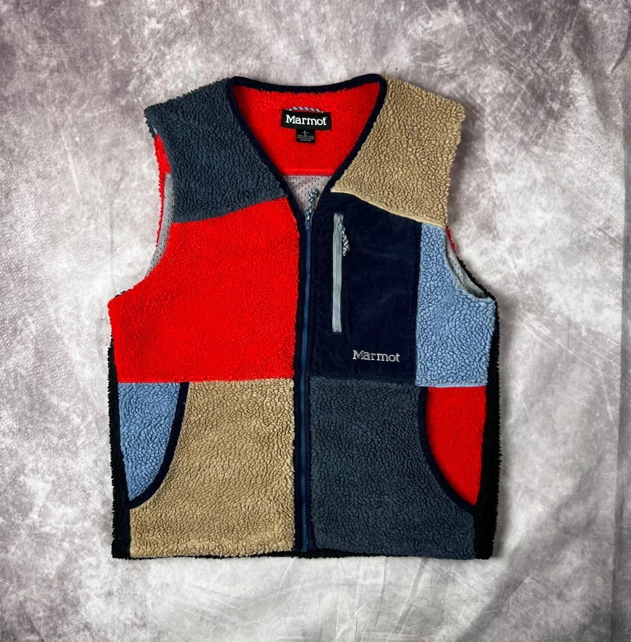 Marmot x Descente for Japan Patchwork Zip Fleece Vest Mens size M (L japan)