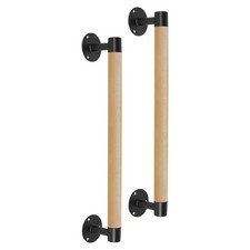 2 Packs 16'' Wood Barn Door Pull Handles W/T Black Metal Brackets - Gate Hand...
