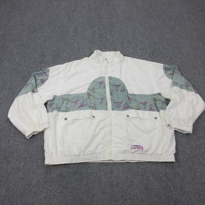 Vintage Ellesse Jacket Mens 44 White Tennis Windbreaker Full Zip Geometric Shell