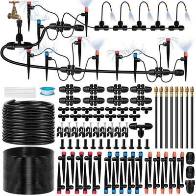 230FT Drip Irrigation System for Garden with 38pcs Adjustable Copper Nozzles & E