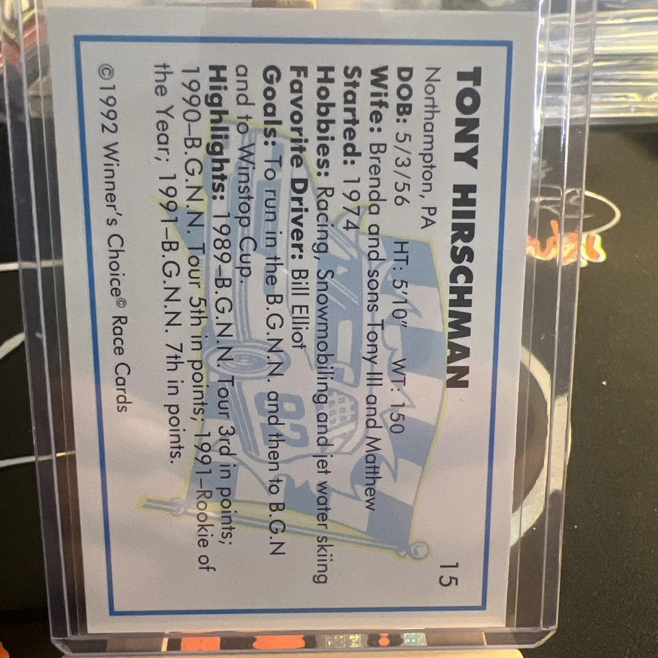 1992 Winners Choice Tony Hirschman Cards Set Of 3 ROY / Points Finish / Car - Image 4 of 4