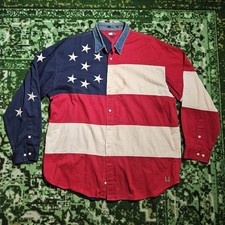 Vintage 90s Tommy Hilfiger XL American Big Logo USA Button Down Up Jeans Denim