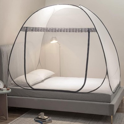 Mengersi Mosquito Net Pop Up Tent for Bed,Bed Canopy with Full/Queen, Grey 