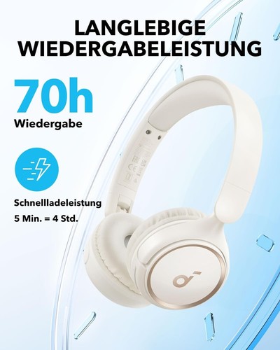 Anker Soundcore H30i Kabellose On-Ear Kopfhörer, Purer Bass, 70 Std - Weiß - Bild 3 von 7
