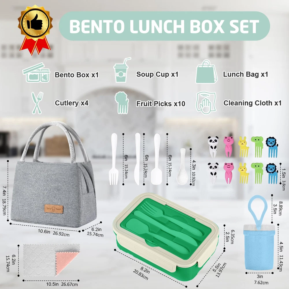 Bento Box Design Lunch Box Leak-proof Bento Lunch Box with Bag Utensils for Kids