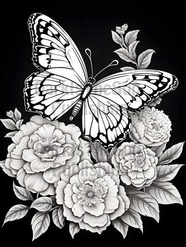 Botanical Butterflies Vol 1 Adult Coloring Book - 50 grayscale images. - Picture 3 of 9