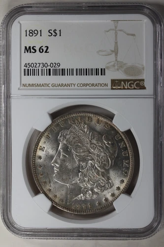 1891  1.00  NGC  MS62  Morgan Silver Dollar, Miss Liberty Head Dollar