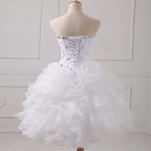 White Two Piece Wedding Dress Detachable Skirt Ruffles Organza Ball Bridal Gown - Picture 4 of 6